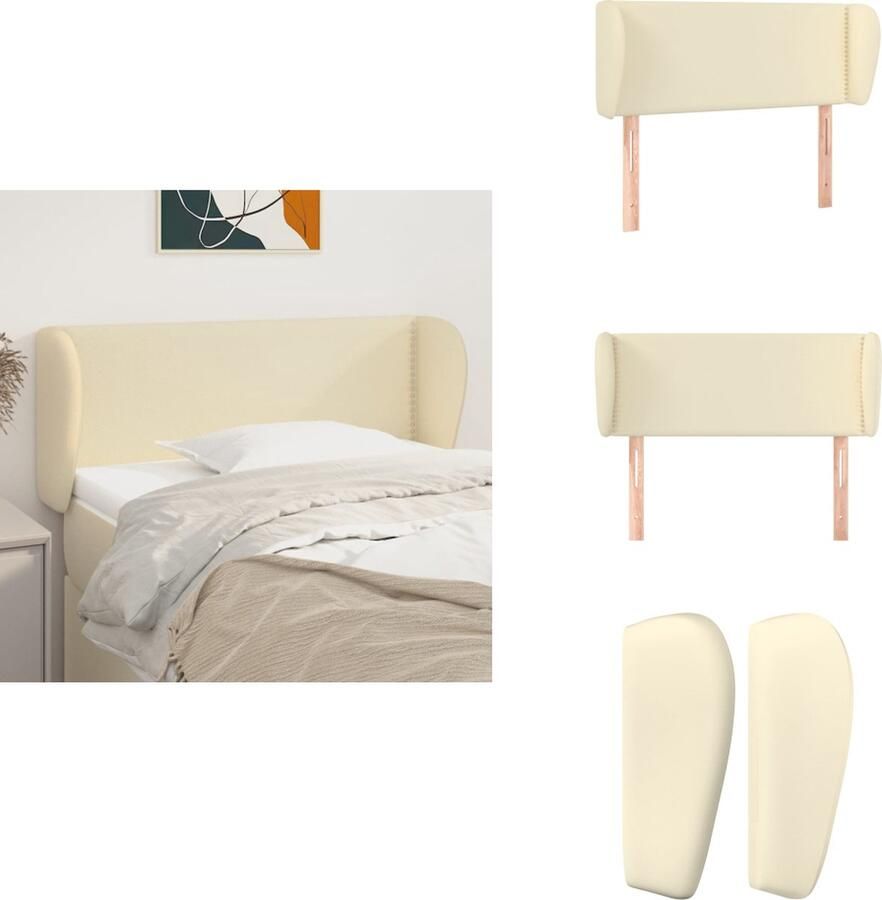 VidaXL Hoofdbord Hoofdborden Hoofdeinde Houten Hoofdbord met randen 93x23x78 88 cm kunstleer crèmekleurig