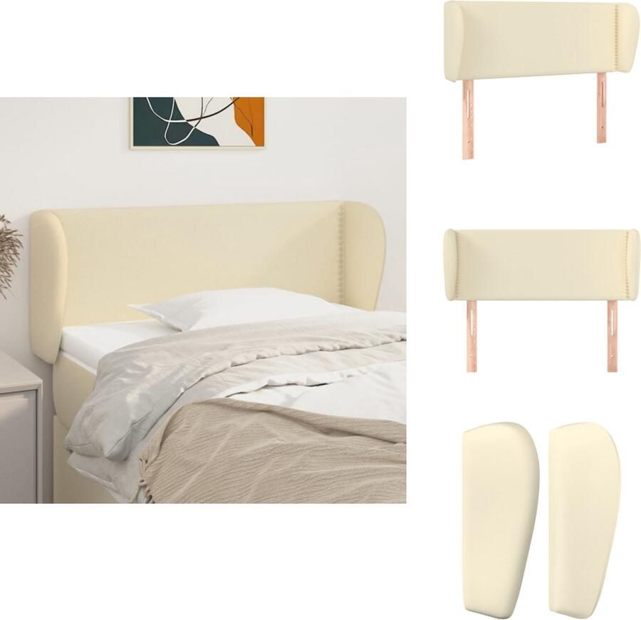 VidaXL Hoofdbord Hoofdborden Hoofdeinde Houten Hoofdbord met randen 93x23x78 88 cm kunstleer crèmekleurig