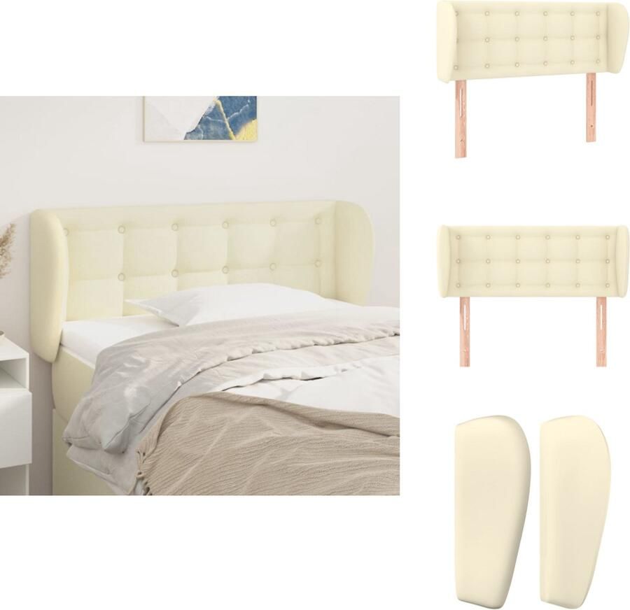 VidaXL Hoofdbord Hoofdborden Hoofdeinde Houten Hoofdbord met randen 93x23x78 88 cm kunstleer crèmekleurig - Foto 2