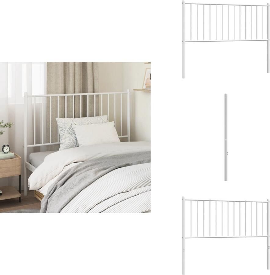 VidaXL Hoofdbord Wit Staal 112x3x90 cm Robuuste metalen constructie Bedonderdeel