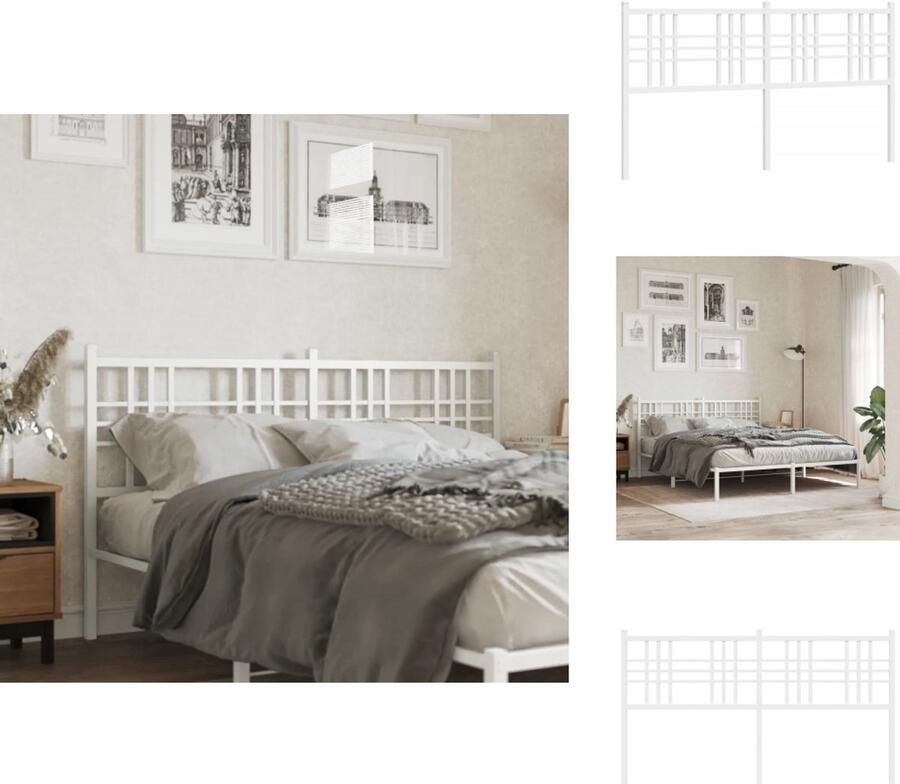 VidaXL Hoofdbord Hoofdborden Hoofdeinde Metalen Hoofdbord 150 cm metaal wit - Foto 8