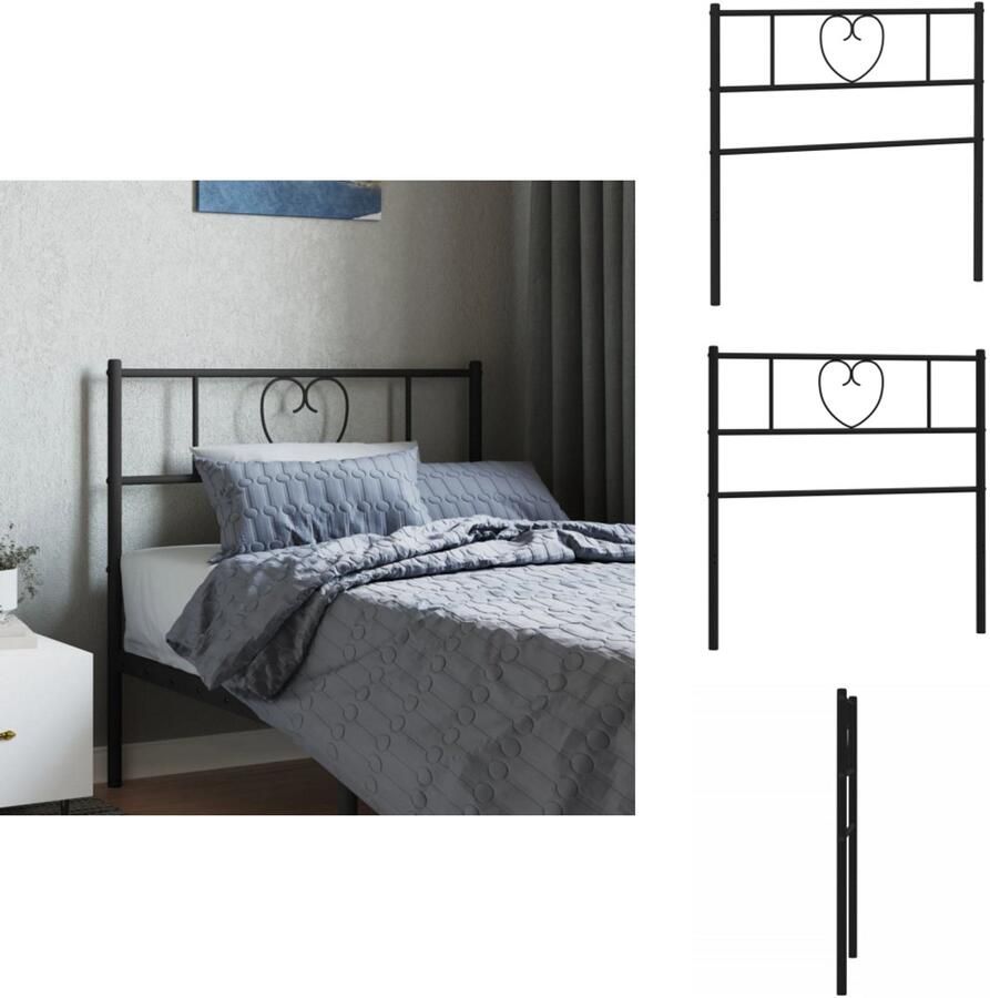 VidaXL Hoofdbord Hoofdborden Hoofdeinde Metalen Hoofdbord 90 cm metaal zwart - Foto 2