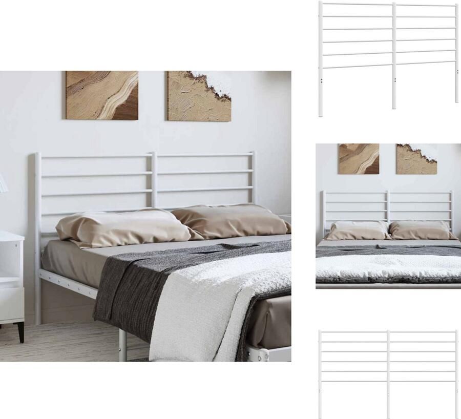 VidaXL Hoofdbord Klassiek ontwerp Gepoedercoat staal Stevige poten Comfortabele ondersteuning Wit 142 x 3 x 90 cm Bedonderdeel - Foto 1