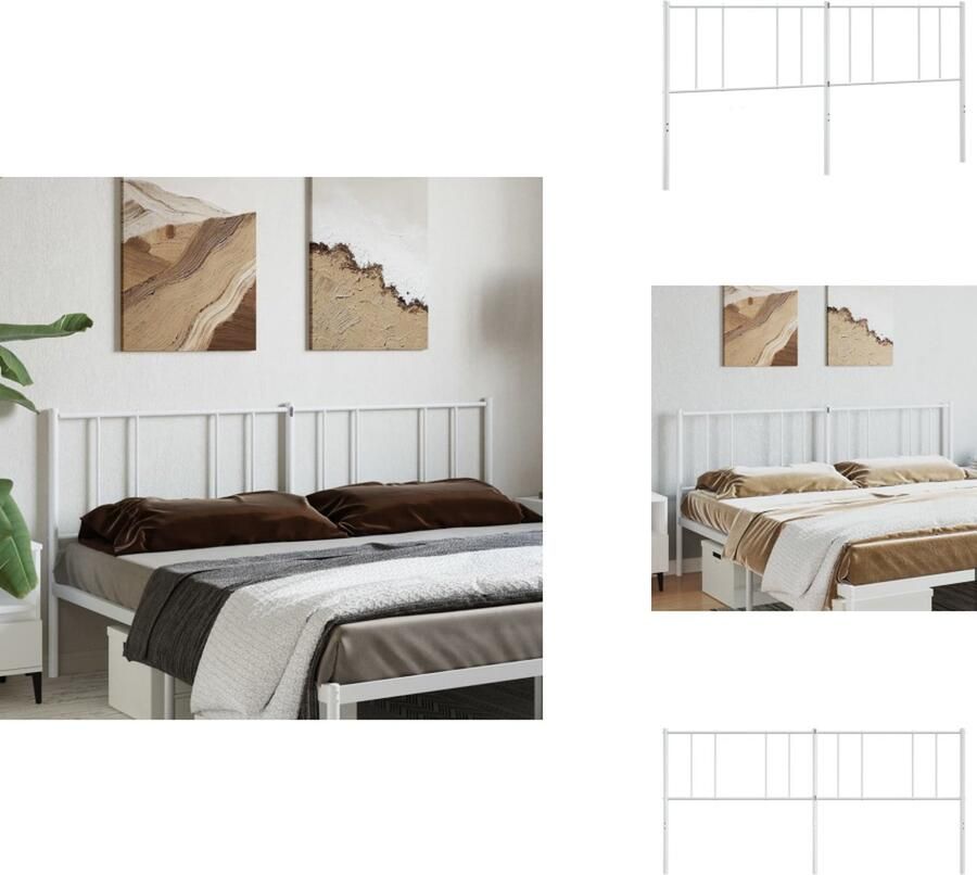 VidaXL Hoofdbord Metalen Hoofdbord Wit 206 x 3 x 90 cm Voor Bedden met Ronde Buizen Bedonderdeel - Foto 2