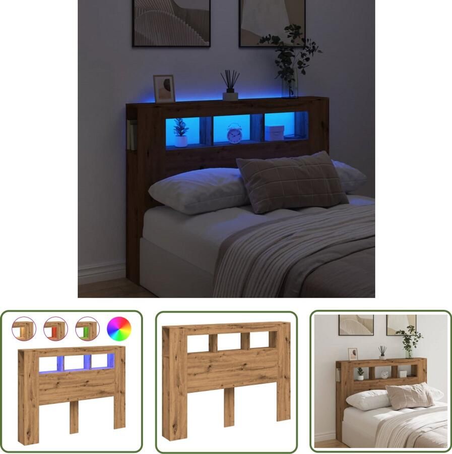 VidaXL Hoofdbord Hoofddekbed Hoofdeinde met LED 140x18 5x103 5 cm hout artisanaal eikenkleur Led Verlichting Houten Hoofdbord Bedroom Furniture