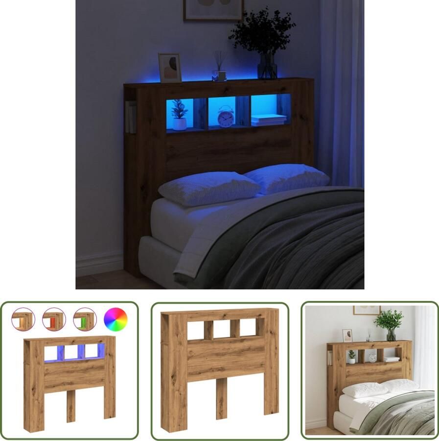 VidaXL Hoofdbord Hoofddekking Hoofdeinde met LED 120x18 5x103 5 cm hout artisanaal eikenkleur Led Verlichting Bedroom Furniture Houten Hoofdbord