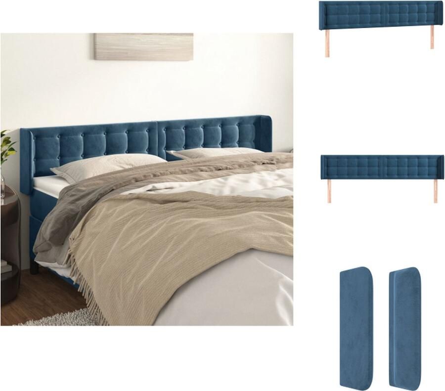 VidaXL Hoofdbord Hoofdborden Hoofdeinde Houten Hoofdbord met randen 183x16x78 88 cm fluweel donkerblauw - Foto 2