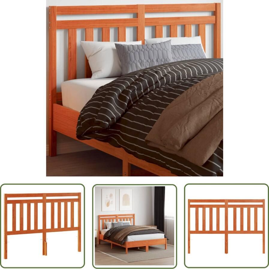 The Living Store Houten Hoofdeinde 140.5 x 8.5 x 100 cm Massief Grenenhout Houten Hoofdeinde Hoofdbord Grenenhout Massief Hout Wasbruin