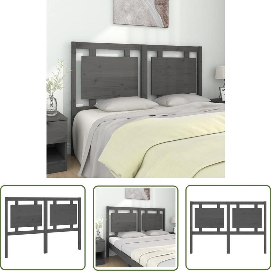 The Living Store Houten Hoofdeinde Grijs 145.5 x 4 x 100 cm Massief Grenenhout Houten Hoofdeinde Hoofdbord Hoofddekens Bedroom Decor Slaapkamerdecor