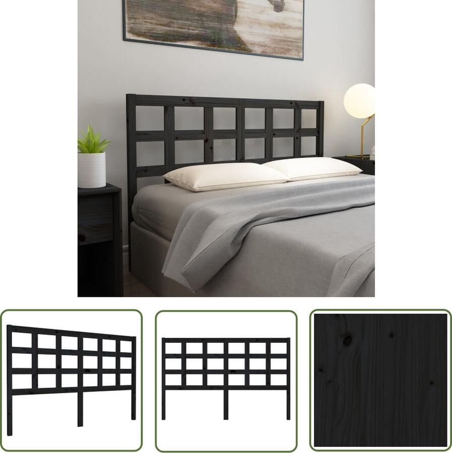 The Living Store Houten Hoofdeinde Zwart 156 x 4 x 100 cm Massief Grenenhout Houten Hoofdeinde Hoofdbord Beddecoratie Hoofdbekleding Slaapkamers