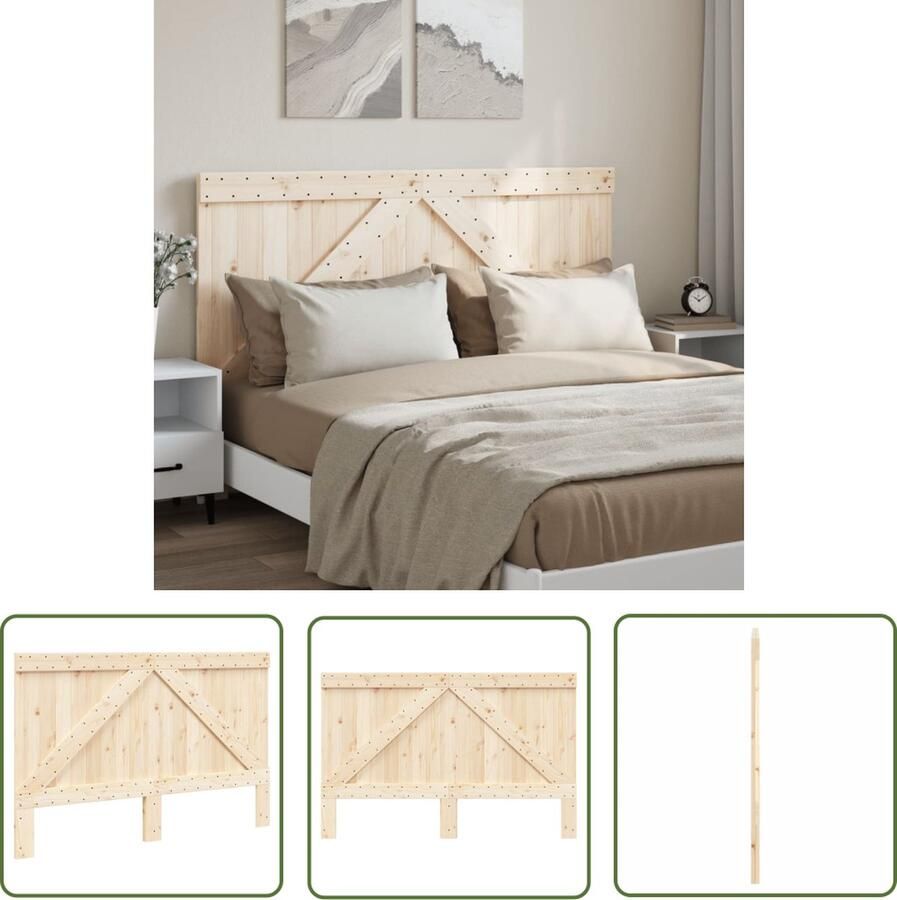 The Living Store Houten Hoofdeinde Bedframe 160 x 3.5 x 104 cm Massief Grenenhout Houten Hoofdeinde Hoofdbord Massief Grenenhout Rustic Style Slaapkamersdecoratie