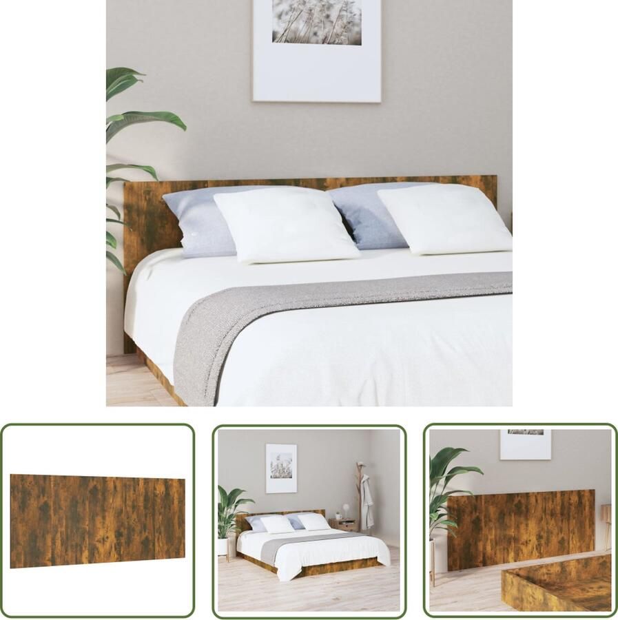 The Living Store Houten Hoofdeinde Gerookt Eiken 200 x 1.5 x 80 cm Klassiek design Houten Hoofdeinde Hoofdbord Beddecoratie Kamermeubel Bruine Meubels