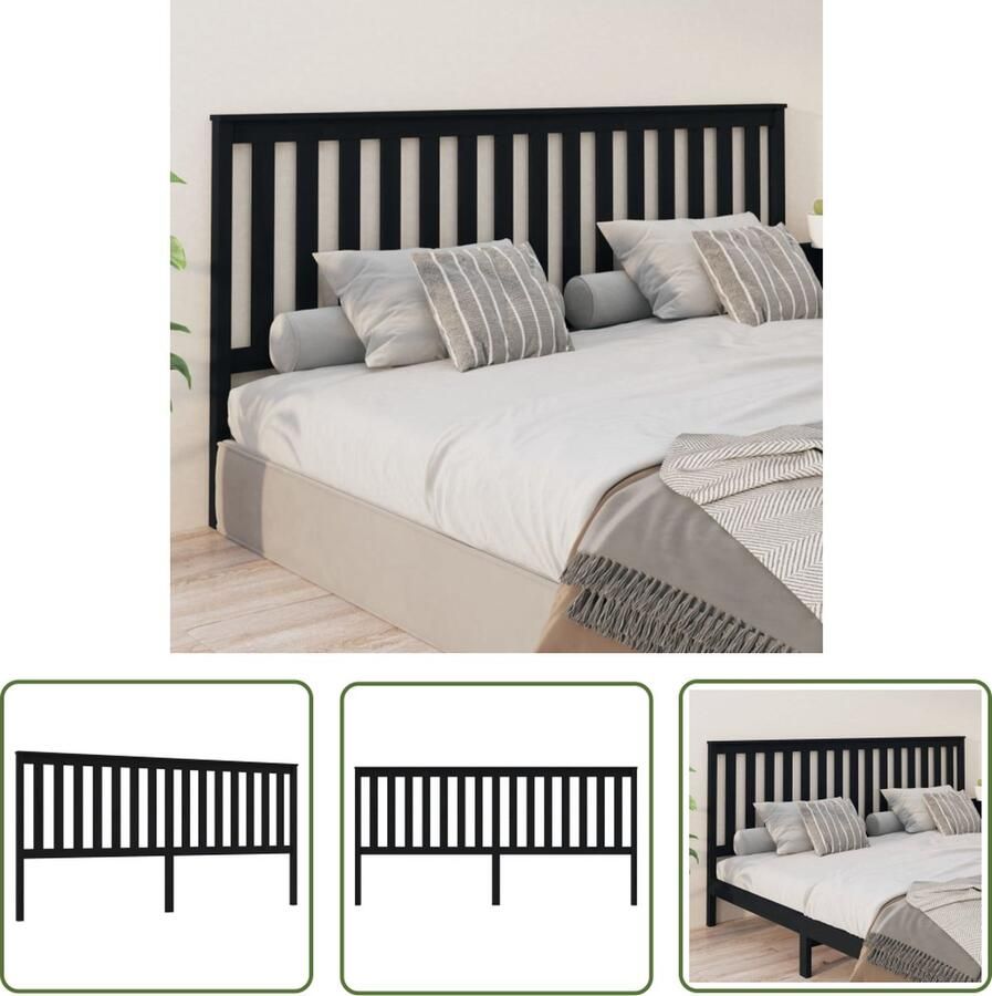 The Living Store Houten Hoofdeinde Zwart 206x6x101cm Trendy design Hoogwaardig materiaal Houten latten ontwerp Comfortabele ondersteuning Montage vereist Houten Hoofdeinde Hoofdbord Beddecoratie Slaapkamervloer Trenddesign