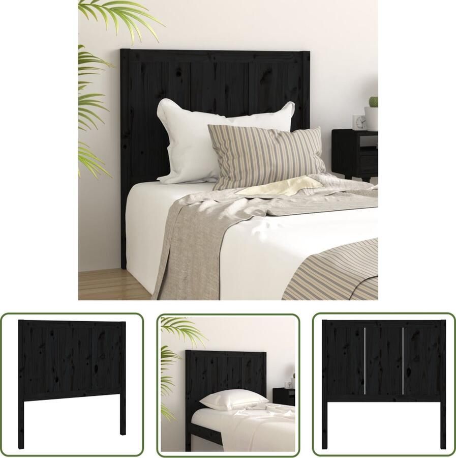 The Living Store Houten Hoofdeinde Massief Grenenhout Zwart 95.5 x 4 x 100 cm Houten Hoofdeinde Hoofdbord Massief Hout Grenenhout Zwart
