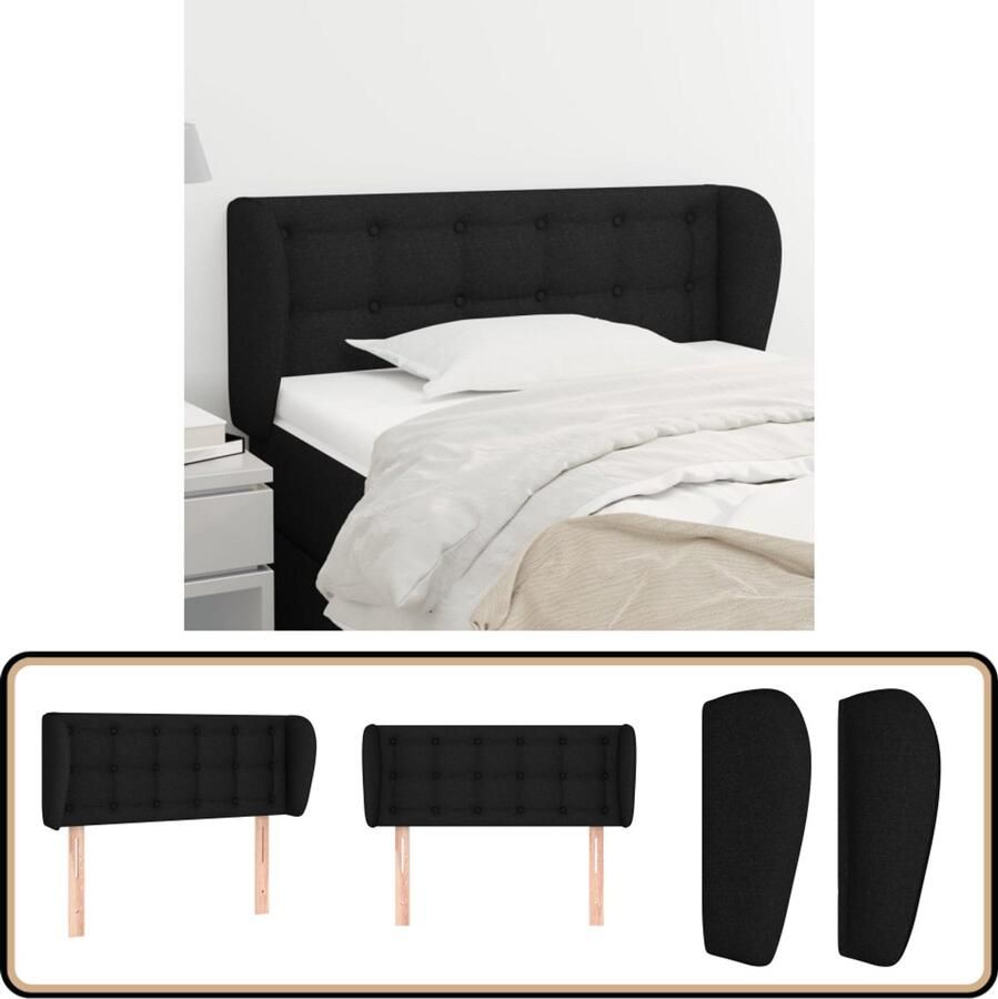VidaXL Hoofdbord 93x23x78 88 cm Zwart Stof Hoofd Bord Hoofdkussen Beddecoratie Slaap Accessoires Zwarte Kamer Modern Interieur Comfortabel Bed Leeshoek