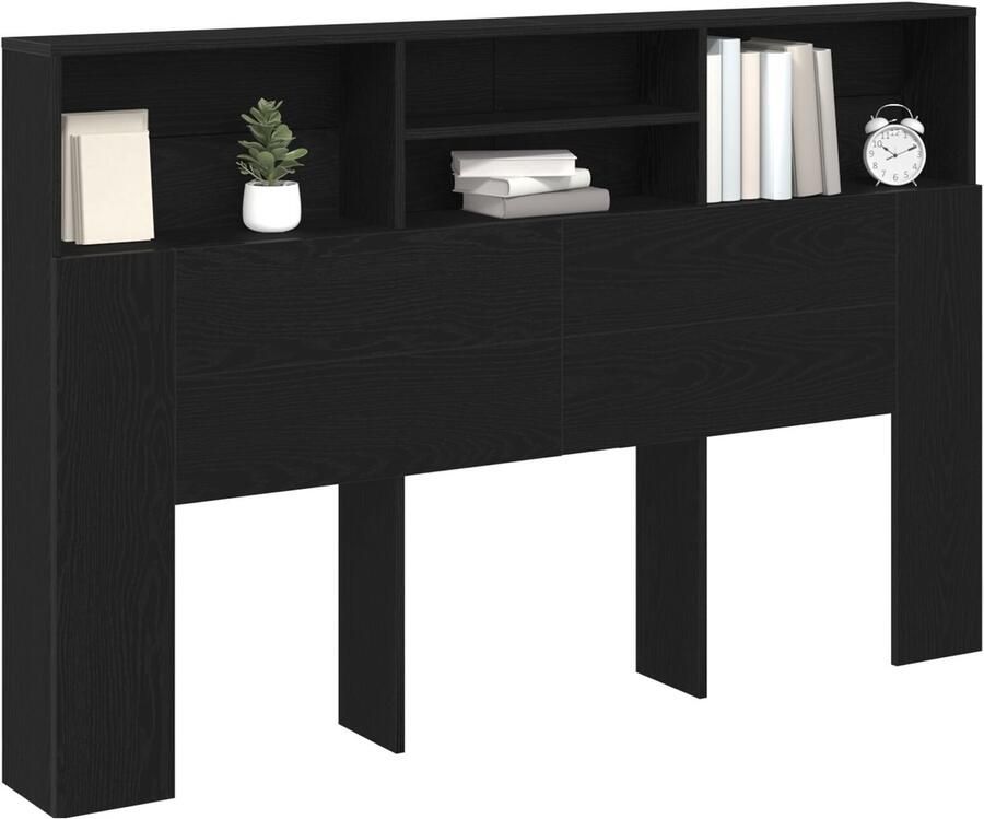 VidaXL Hoofdbord Kast in Zwart Eiken 160x19x103 5 cm Gemaakt van Gerecycled Hout - Foto 2