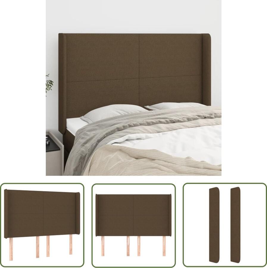 The Living Store Klassiek Hoofdbord donkerbruin 147x16x118 128 cm duurzaam materiaal stevige poten verstelbare hoogte Klassieke Hoofdbord Kopen Beddecoratie Stoffen Hoofdbord Dark Brown Headboard