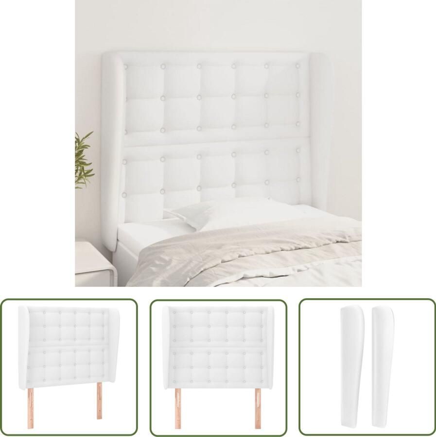 VidaXL Hoofdbord Kopen Klassieke Hoofdbord met randen 83x23x118 128 cm kunstleer wit Bedhoofd Beddecoratie Kunstleder Hoofdbord