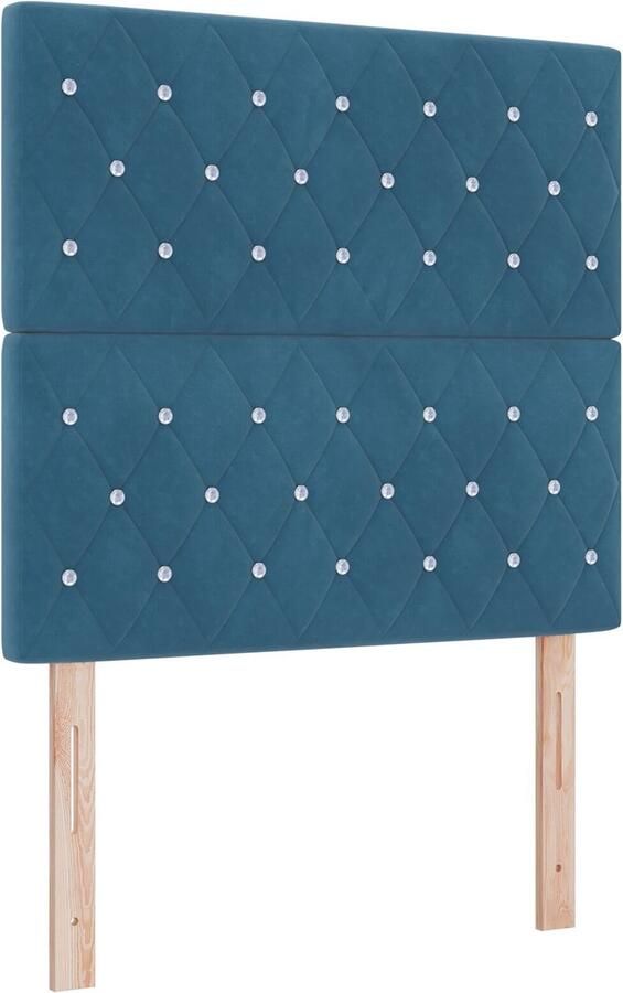 VidaXL Hoofdbord Kristallen Knop Gepolsterd Donkerblauw 90 cm Fluweel Hoofdbord Kristallen Knop Gepolsterd Donkerblauw 180 cm Fluweel