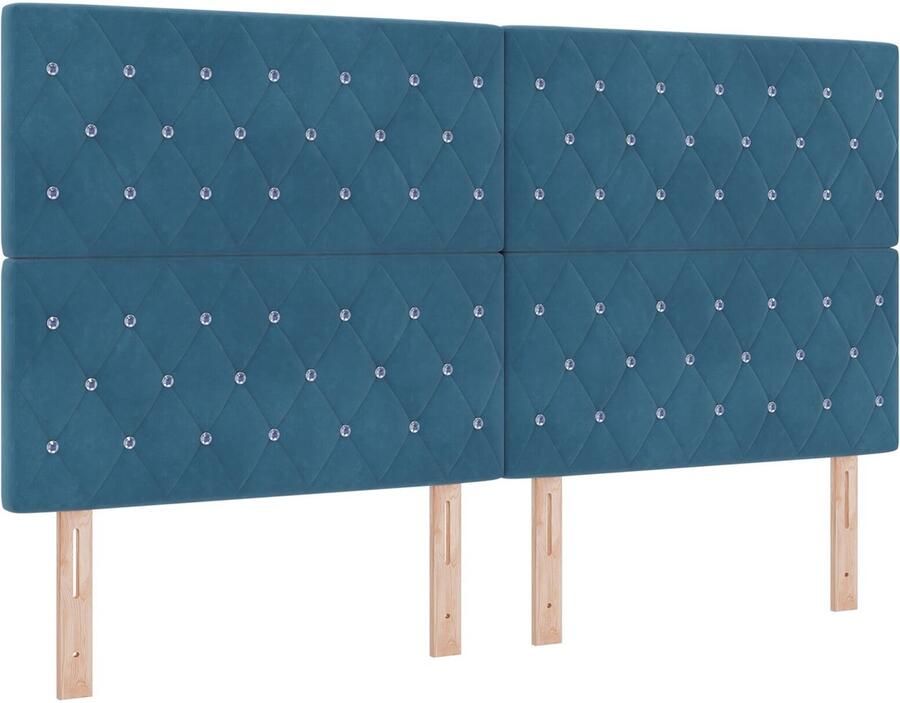 VidaXL Hoofdbord met Kristallen Knopen in Geplooid Donkerblauw 180 cm Fluweel - Foto 2