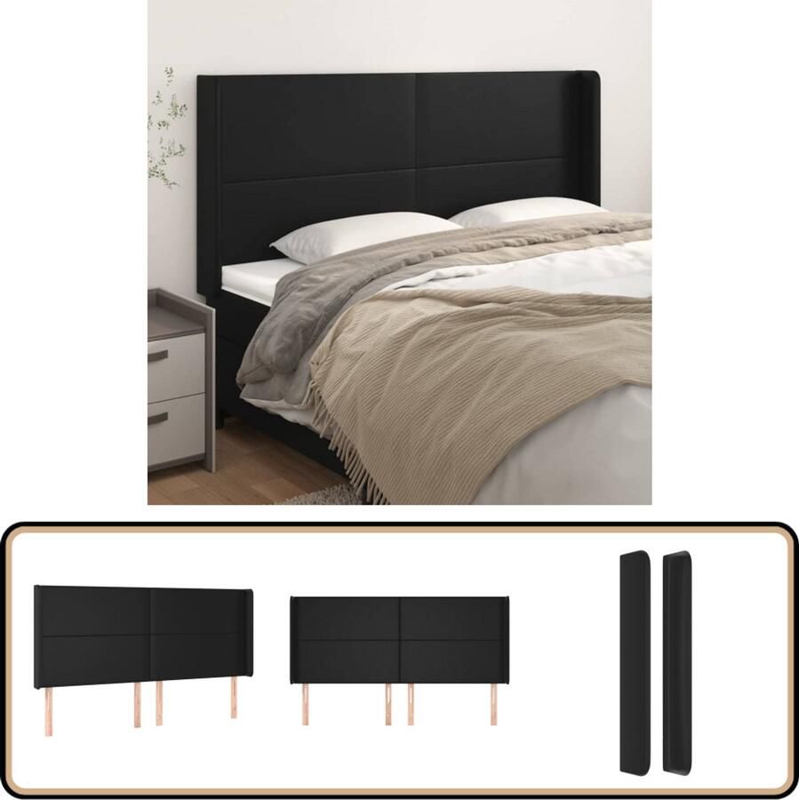 VidaXL Hoofdbord Kunstleer 163x118 cm Zwart Hoofd Bord Hoofdkussen Beddecoratie Slaapkamer Decoratie Zwarte Hoofdbord Kunstleder Hoofdbord Adjustable Headboard