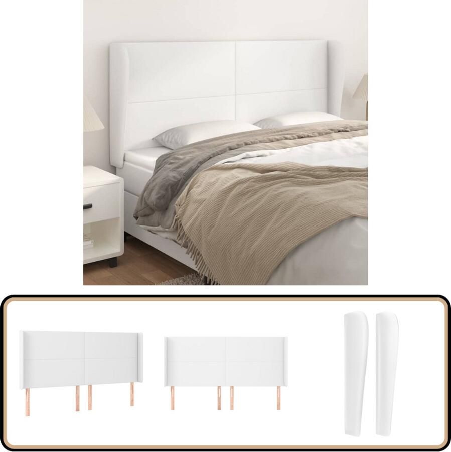 VidaXL Hoofdbord Kunstleer 203x23x118 128 cm Wit Hoofd Bord Hoofdkussen Bed Accessoires Slaap Kamer Decoratie Lederlook Witte Meubels Comfortabele Hoofdsupport