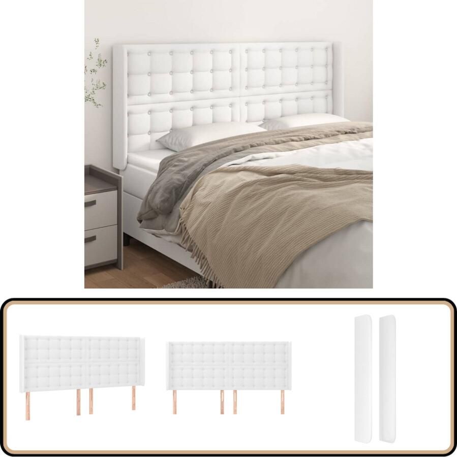 VidaXL Hoofdbord Kunstleer 203x16x118 128 cm Wit Hoofd Bord Hoofdeinde Beddecoratie Klassiek Hoofdbord Kunstleder Hoofdbord Witte Hoofdbord