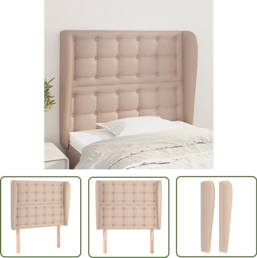 VidaXL Hoofdbord Kunstleer Cappuccino 103x23x118 128cm Hoofd Bord Hoofdkussen Beddecoratie Klassiek Hoofdbord Kapstokje Bruine Hoofdbord Lederlook Art Deco