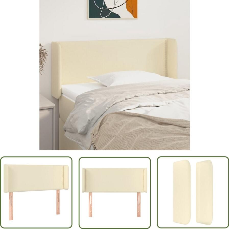 VidaXL Hoofdbord Kunstleer Crème 93x78 88 cm Hoofd Bord Hoofdeinde Beddecoratie Klassiek Hoofdbord Lederlook