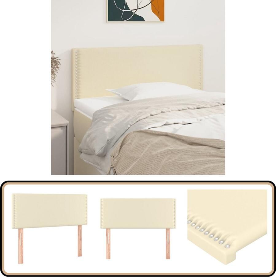 VidaXL Hoofdbord Kunstleer crèmekleurig 90x5x78 88 cm Hoofd Bord Bedhoofdbord Hoofdkussen Sierkussens Bedroom Decor Slaapkamerdecor Crème Kleur Lederlook Art Deco