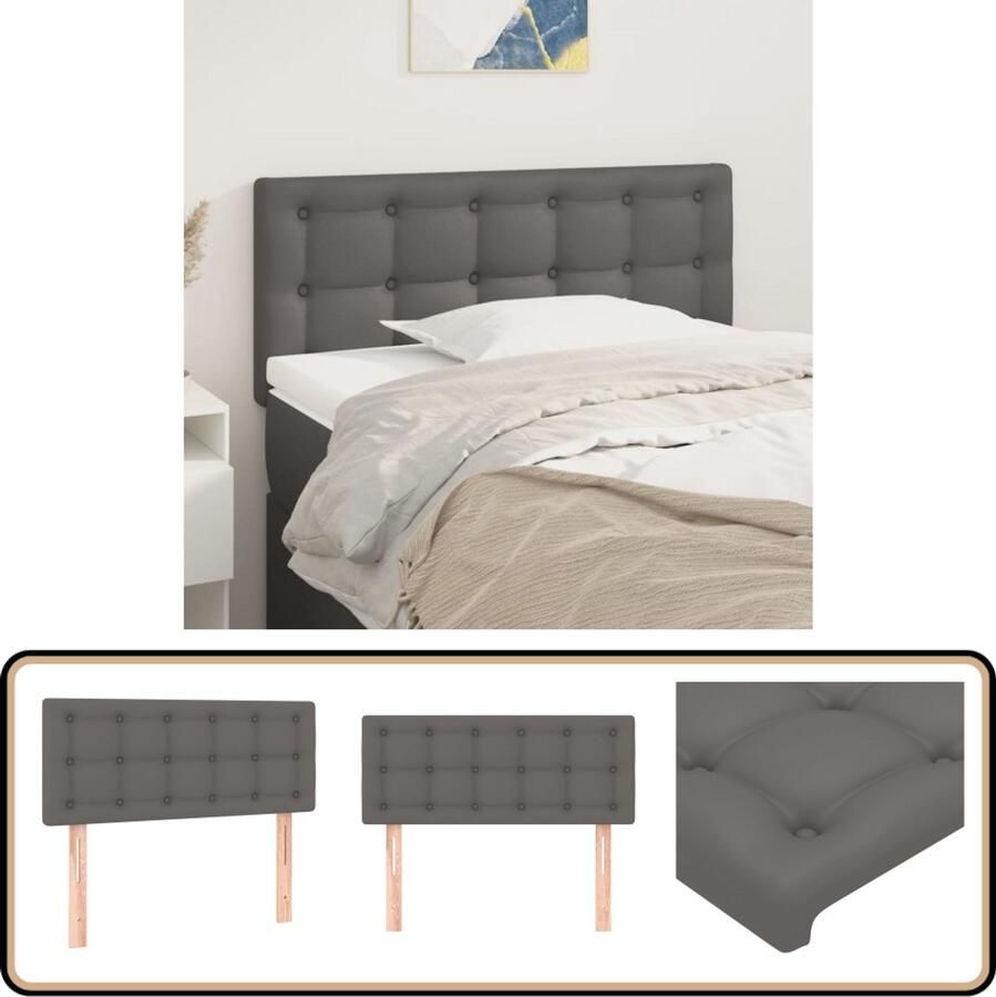 VidaXL Hoofdbord Kunstleer Grijs 100x5x78 88 cm Hoofd Bord Bedstede Hoofdkussen Slaap Accessoires Klassiek Design Grijze Kamer Kunstleder