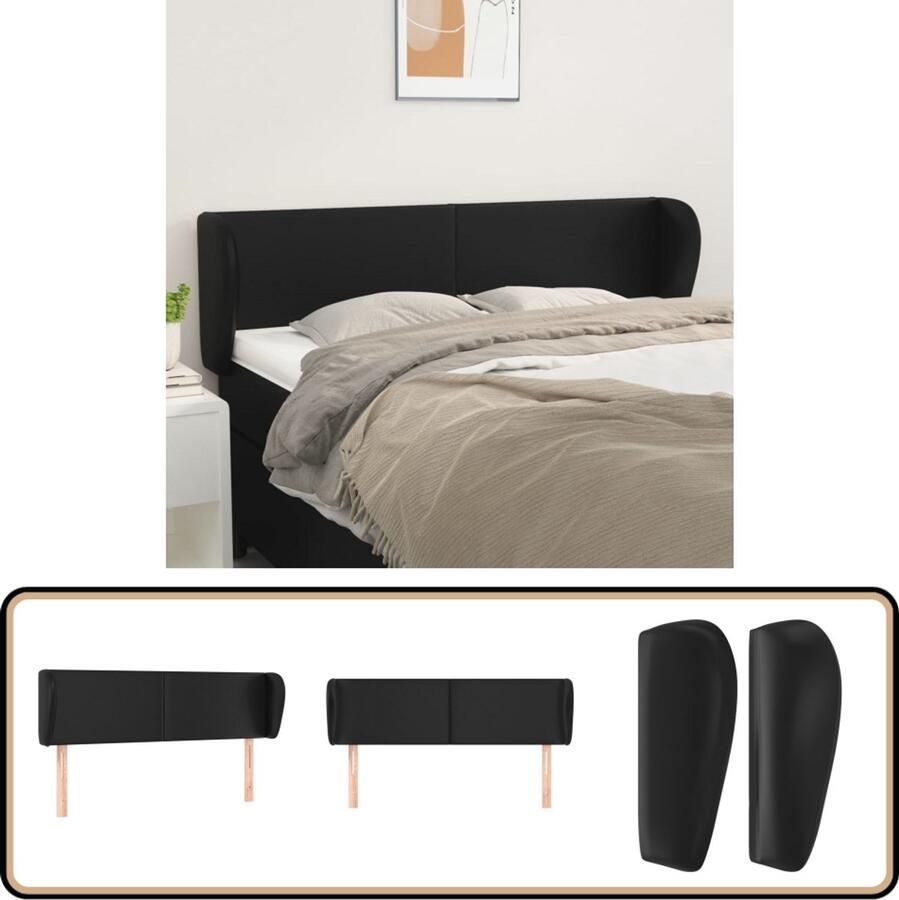 VidaXL Hoofdbord 147x23x78 88 cm Kunstleer Zwart Hoofd Bord Hoofdbord Zwart Bed Accessoires Kunstleer Hoofdbord Beddecoratie Slaapkamers