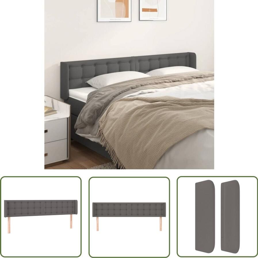 VidaXL Hoofdbord Kunstleer Grijs 203x16x78 88 cm Hoofd Bord Hoofdkussen Bedstede Slaapkamer Decoratie Klassiek Hoofdbord