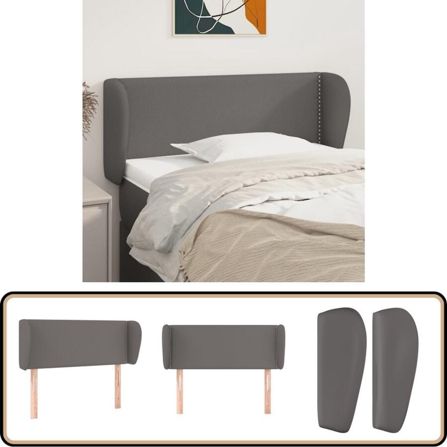 VidaXL Hoofdbord Kunstleer Grijs 93x23x78 88 cm Hoofd Bord Beddecoratie Klassiek Hoofdbord Grijze Hoofdbord Lederlook Hoofdbord Comfortabel Hoofdbord Adjustable Hoofdbord