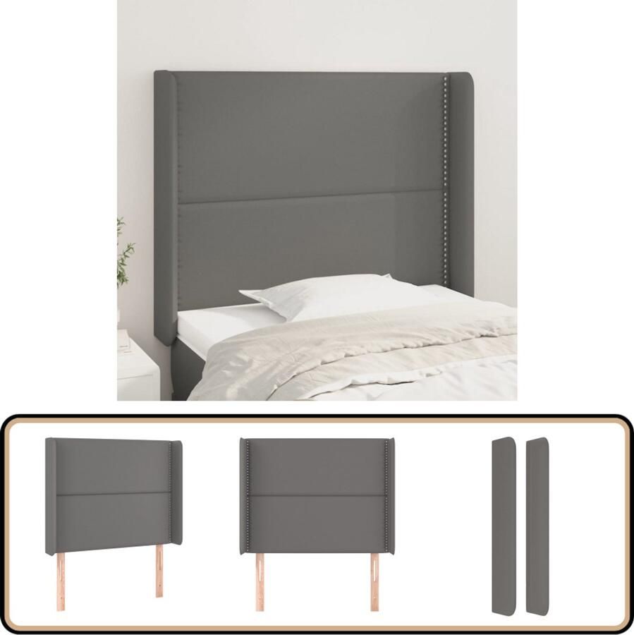 VidaXL Hoofdbord Kunstleer Grijs 93x16x118 128 cm Hoofd Bord Bedhoofdbord Hoofdkussen Sierkussens Slaap Accessoires Bedroom Decor Slaapkamer Meubels