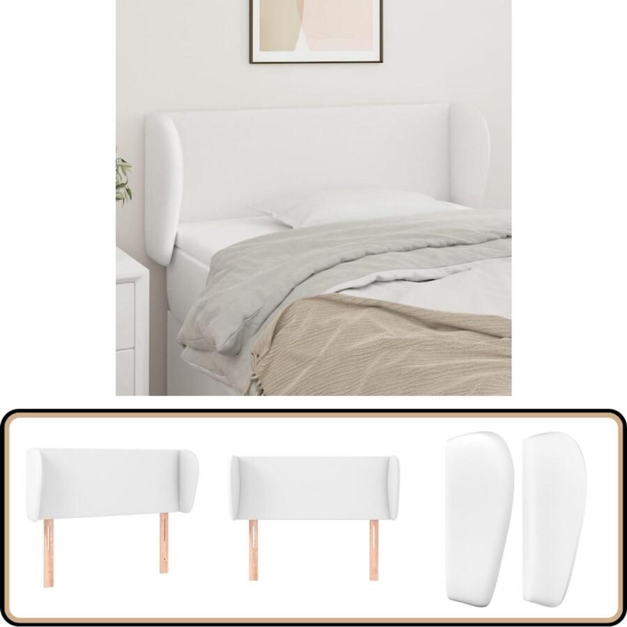The Living Store Hoofdbord met randen 103x23x78 88 cm kunstleer wit Hoofdboard Hoofdkussen Klassiek Design Kunstleder Wit