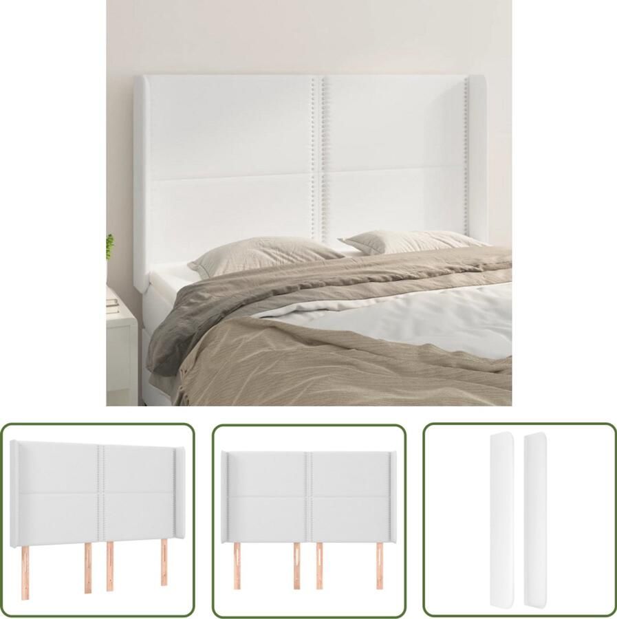 VidaXL Hoofdbord Kunstleer Wit 147x118 128 cm Hoofd Bord Hoofdeinde Beddecoratie Kunstleder Wit Modern Klassiek Comfortabel Leeshoek