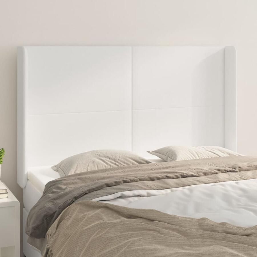 VidaXL Hoofdbord Kunstleer Wit 147x16x118 128 cm Hoofd Bord Hoofdborden Beddecoratie Slaapkamers Comfortabel Modern Klassiek Wit - Foto 2