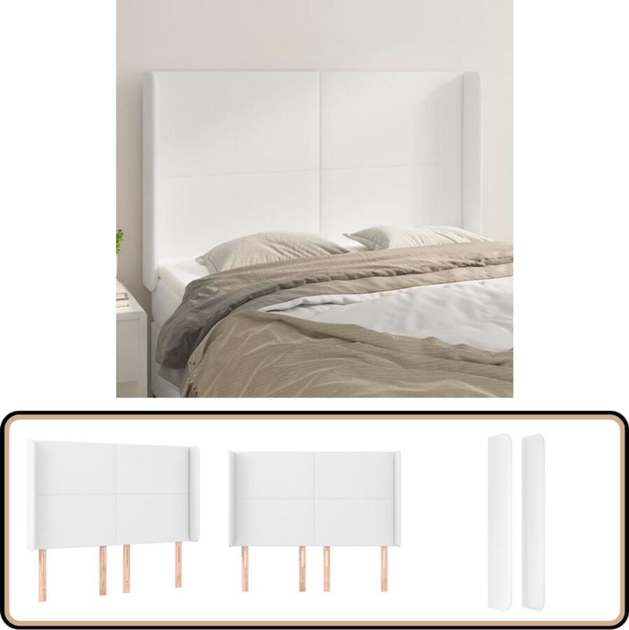 VidaXL Hoofdbord Kunstleer Wit 147x16x118 128 cm Hoofd Bord Hoofdborden Beddecoratie Slaapkamers Comfortabel Modern Klassiek Wit