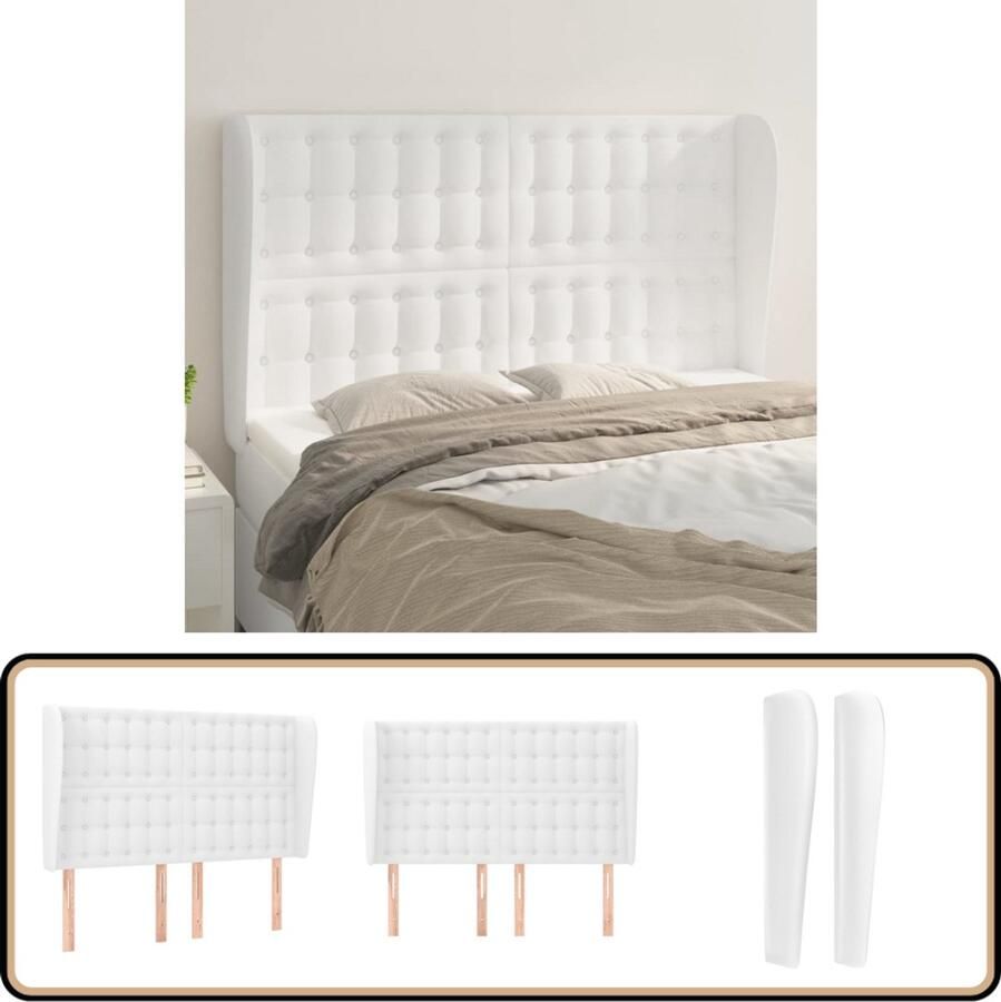 VidaXL Hoofdbord Kunstleer Wit 147x23x118 128 cm Hoofd Bord Hoofdbord Beddecoratie Slaapkamers Kunstleder Witte Meubels Comfortabel Adjustable Height