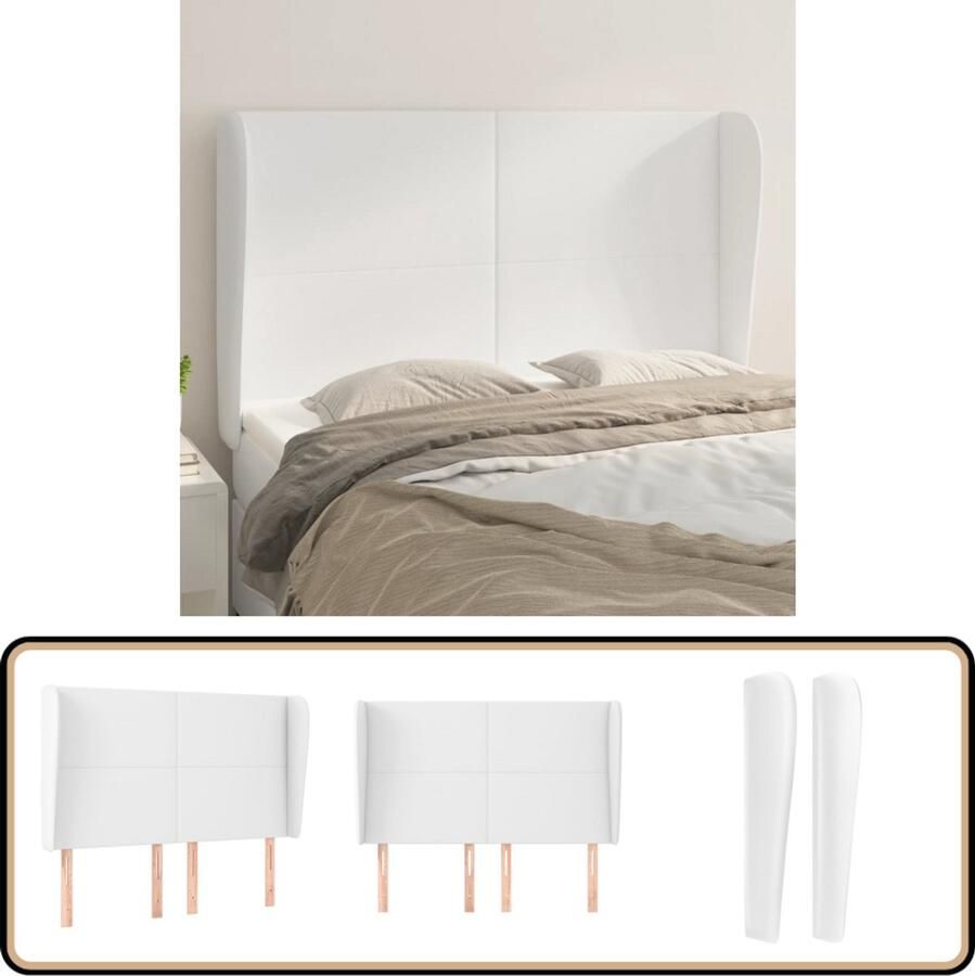 VidaXL Hoofdbord Kunstleer Wit 147x23x118 128 cm Hoofd Bord Hoofdborden Beddecoratie Klassiek Hoofdbord Lederlook Hoofdbord