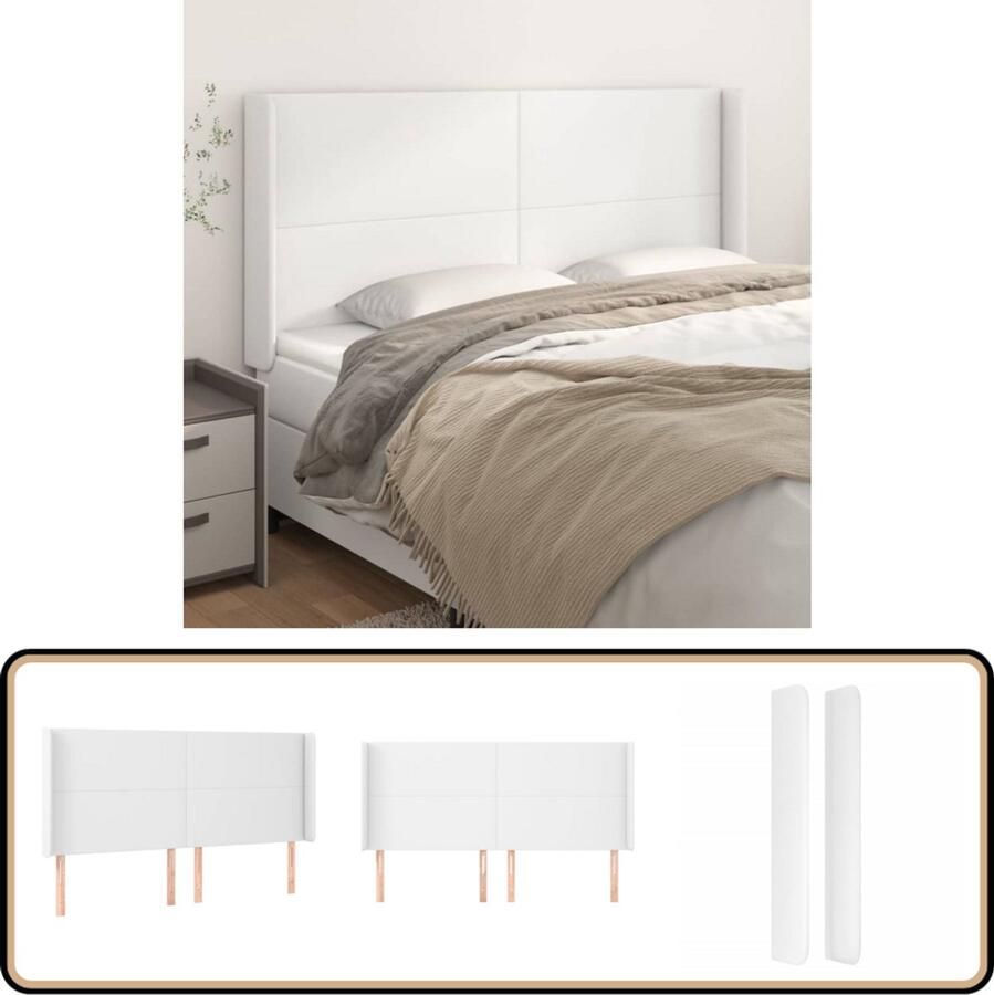 VidaXL Hoofdbord Kunstleer Wit 163x118 128 cm Hoofd Bord Hoofdborden Beddecoratie Slaapkamers Kunstleder