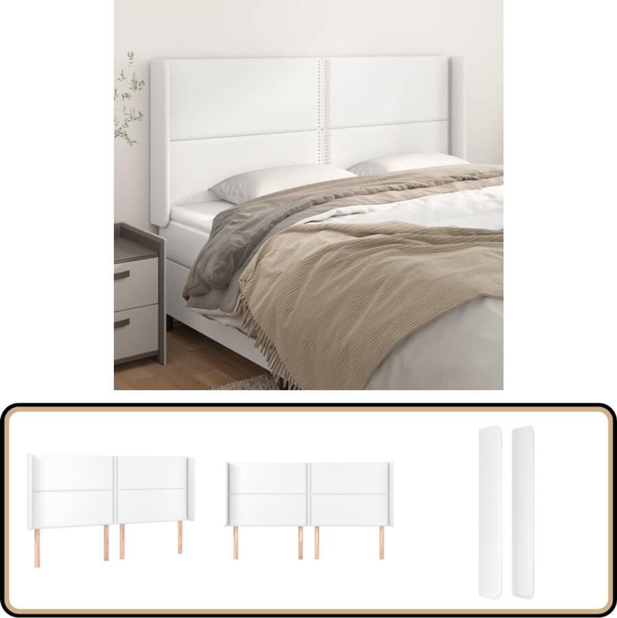 VidaXL Hoofdbord Kunstleer Wit 163x118 128 cm Hoofd Bord Hoofdkussen Beddecoratie Slaap Accessoires Kamer Decoratie
