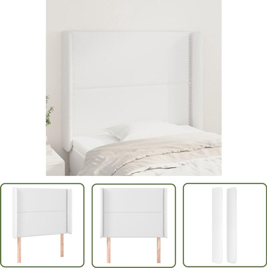 The Living Store Hoofdbord Klassiek Hoogwaardig kunstleer Verstelbare hoogte Stevige houten poten Comfortabele ondersteuning Wit 83x16x118 128 cm Hoofd Bord Hoofdbord Beddecoratie Klassiek Hoofdbord Wit Hoofdbord