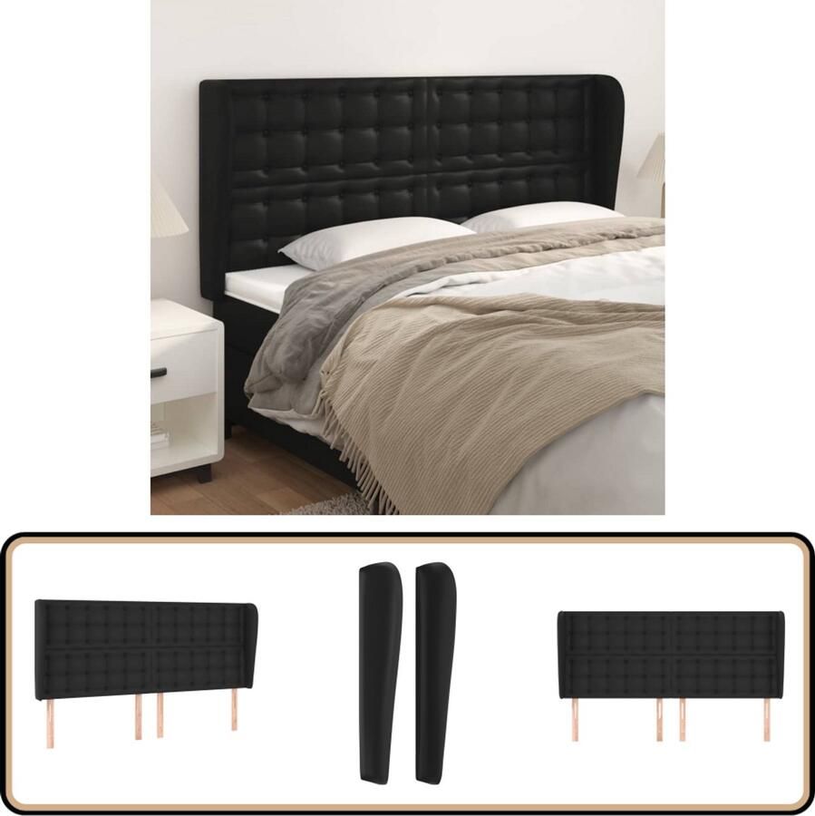 VidaXL Hoofdbord Kunstleer Zwart 183x23x128 cm Hoofd Bord Hoofdkussen Bedding Accessoires Slaapkamers Klassiek Meubilair Zwarte Kamerdecoratie