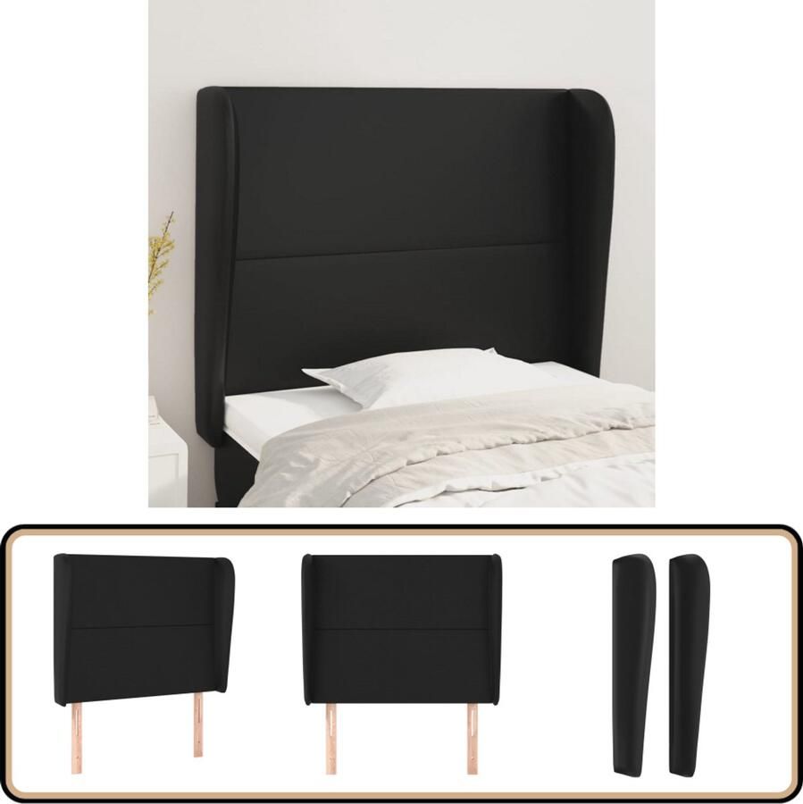 VidaXL Hoofdbord Kunstleer Zwart 93x23x128 cm Hoofd Bord Hoofdkussen Beddecoratie Slaapkamers Slaapcomfort Lederlook Zwarte Meubels