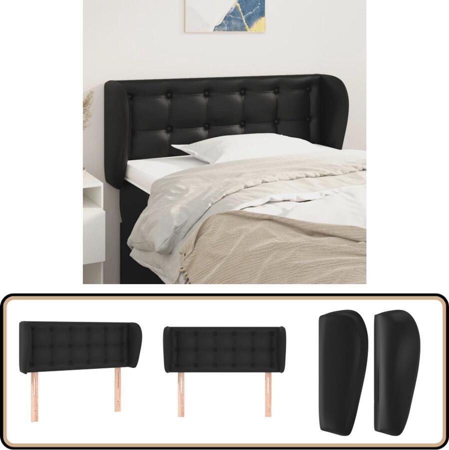 VidaXL Hoofdbord Kunstleer Zwart 93x23x78 88 cm Hoofd Bord Hoofdkussen Bedkleden Slaap Accessoires Zwarte Kamerdecoratie