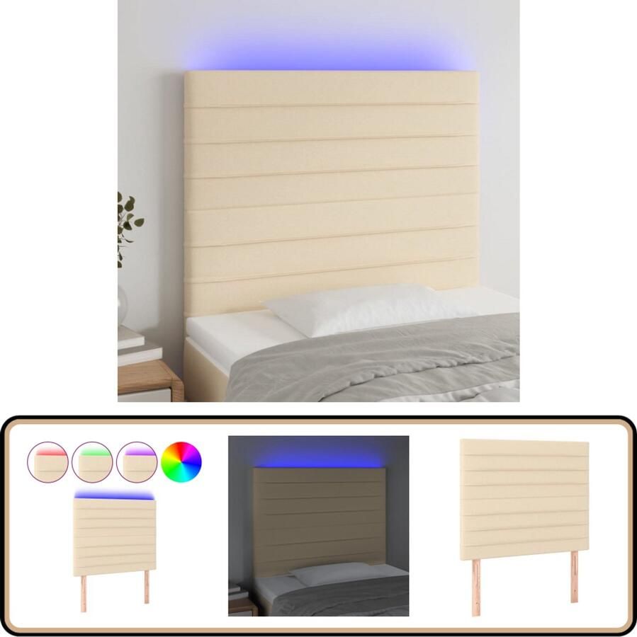 VidaXL Hoofdbord LED 100x5x118 128 cm Crème Hoofddekens Led Headboard Hoofdborden Bedroom Decor Slaapkamers