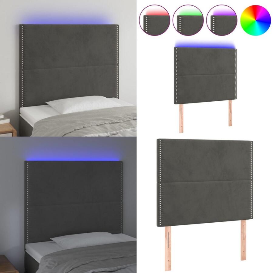 VidaXL Hoofdbord LED 90x5x118 128 cm fluweel donkergrijs