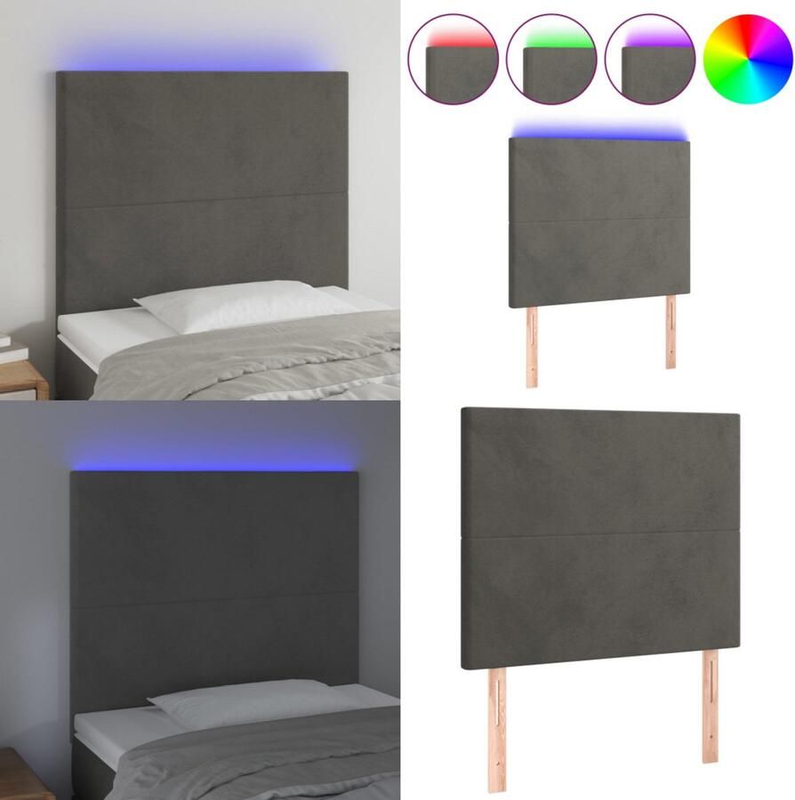 VidaXL Hoofdbord LED 100x5x118 128 cm fluweel donkergrijs Hoofdbord Hoofdborden Hoofdeinde Houten Hoofdbord